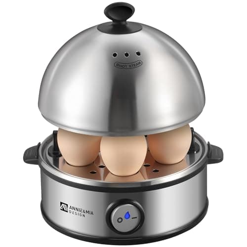 Annie & Mia Design Electric Egg Cooker, All Stainless Steel 7 Egg Capacity egg boiler, 360W, Hard, Medium, Soft Boiled Egg Poacher, egg steamer, Multi-function, Auto Shut-Off Function, BPA-free