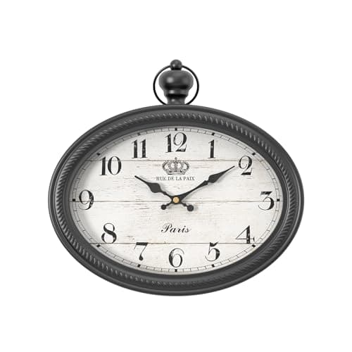 Ddysins Retro Oval Wall Clock. Black Vintage Antique Style. Battery Operated Decor Wall Clocks for Farmhouse, Living Room,Kitchen,Bedroom,Bathroom (10.5" H x 11.3" W)