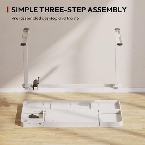 SANODESK Standing Desk with Drawer, Electric Height Adjustable Home Office Desk with Storage & USB Ports, 48 inch White Wood Tabletop/White Frame 6