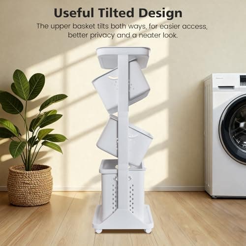 BAOKALER Rolling Laundry Hamper Cart with Wheels, 3 Tier White Laundry Baskets, Clothes Hamper with Portable Storage Baskets for Kitchens, Bathrooms, Bedrooms, Classrooms, Laundry Rooms(75L) 6