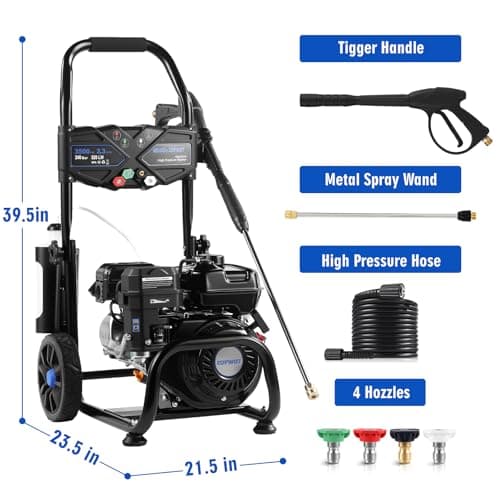 Gas Pressure Washer, 3500 PSI and 2.3 GPM High Pressure Cleaning Machine with 4 Quick Connect Nozzles & Foam Cannon, Portable Pressure Washer for Cars, Fences, Driveways, Patios, Home Cleaning 7
