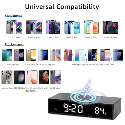 Digital LED Alarm Clock with Wireless Charging, 15W Fast Wireless Charger for Smart Phone for iPhone/Samsung, NightTime Mode Adjustable Brightness Snooze, Clock for Bedroom, Living Room, Office, Black 3