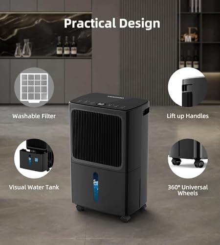 2500 Sq.Ft Dehumidifiers for Home with Drain Hose Max 34 Pints, VEAGASO Dehumidifier for Basement, Bathroom, Bedroom, Three Modes, Intelligent Humidity Control, Dry Clothes, 24HR Timer (BLACK) 5