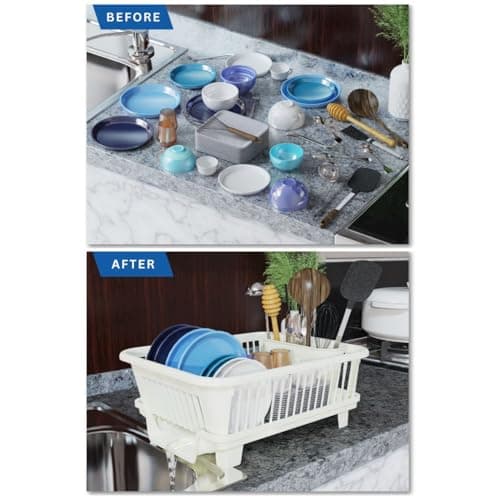Stanplas 3pc Large Dish Drying Rack, Space Saving Dish Rack for Kitchen Counter, Plastic Dish Rack with Cutlery Holder and Dish Drainer 5