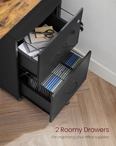 VASAGLE 2-Drawer File Cabinet, Locking Filing Cabinet for Home Office, Small Rolling Printer Stand, A4, Letter-Size Hanging Files, Assembly Required, Black ULCD027T16V2 5