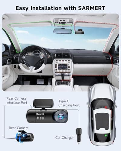 SARMERT 4K 3 Channel Dash Cam, Dash Cam Front and Rear C3, Free 64GB Card, 4K+1080P+1080P Dashcam, G-Sensor, WDR, APP, 5G WiFi, Night Vision, 24H Parking Monitor 9