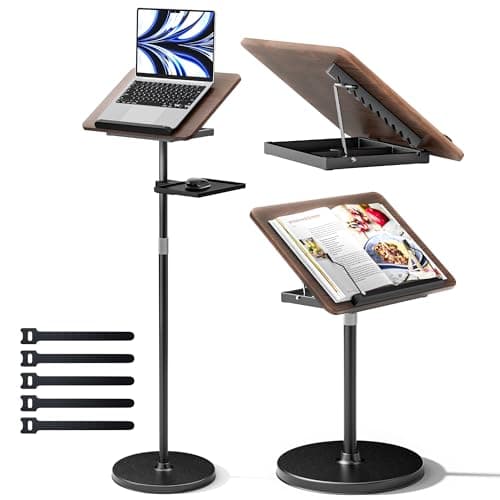 2 in 1 Adjustable Book Stand - Dual-Use Floor and Desktop Book Holder Stand, Height Adjustable 23.5-52 in, Elastic Page Clips for Music Sheet, Recipe, Tablet, Laptop-Black