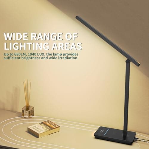 10 in 1 Smart Desk Lamp Led, Desk Light for Colleage Drom Room Office, Eye-Caring Table Lamp with Night Light, Lamp for Desk with 10W Wireless Charger, Dimmable Touch Lamp, Birthday Gifts for Women 9