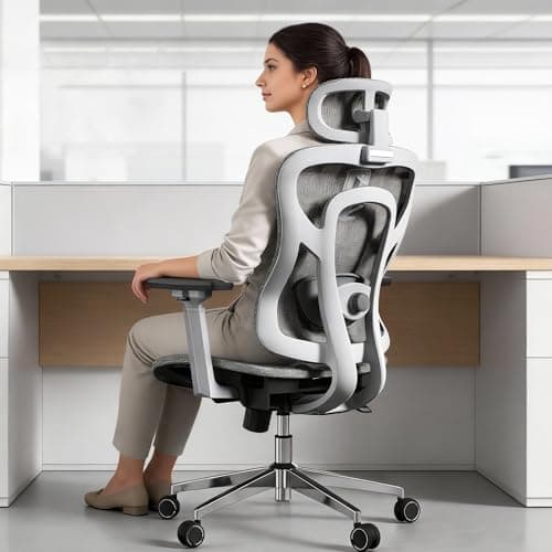 Logicfox Ergonomic Office Chair for Long Hours,High Back Mesh Chair with Adaptive Thoracic & Lumbar Support,3D Adjustable Armrests and Headrest,Designed for 8–10 Hour Workdays