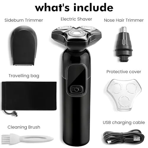 Electric Razor for Men Flynth 3-in-1 Cordless Shaver 3-Blade Rotary Shavers Wet/Dry for Beard Nose & Face, IPX7 Waterproof Fast Charge Travel Trimmer Grooming Set 6