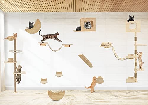 Cat Tree Wall Mounted Tall Scratching Post for Indoor Cats Climbing Tower Activity Wood Cat Wall Furniture 73 inch(Pine Wood) 6