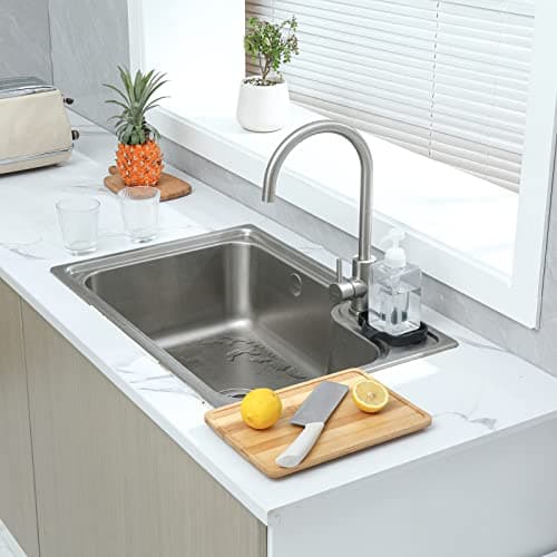 MicoYang Silicone Bathroom Soap Dishes with Drain Spout-Bathroom and Kitchen Sink Organizer,Sponge Holder,Dish Soap Tray,Perfect for Dispenser,Scrubber,Bottle,Cup on Sink or Counter-Black 4.9"×3.2" 6