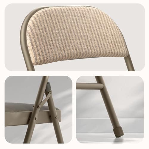 Nazhura 4 Pack Folding Chairs, Fabric Dining Chair Set with Padded Cushion and Back, Indoor Outdoo Seat for Home Office Events Wedding Party (Oatmeal Strip Fabric Seating) 5