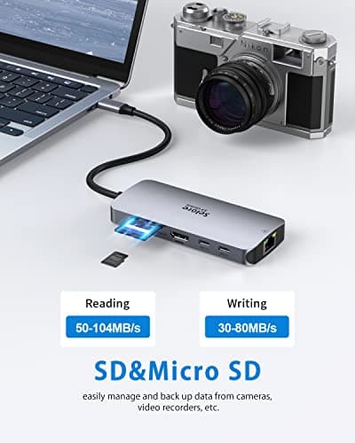 USB C Adapters for MacBook Pro/Air, Selore 9 in 1 USB C Hub with 4K HDMI, 2 * 10Gbps USB-C 3.1 GEN2 Port, 1Gbps Ethernet, USB 3.1 10Gbps Data Ports, 2*USB 3.0 dongle for Dell, HP and More 6