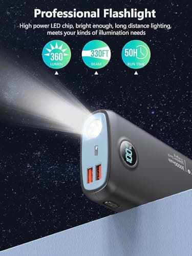 Portable Charger, 30000mAh QC4.0 PD3.0 30W USB C Fast Charging, Power Bank with 3W Flashlight and Led Display, External Battery Pack Travel Essentials for iPhone 17 16, Galaxy, LG, Tablet, and More 6