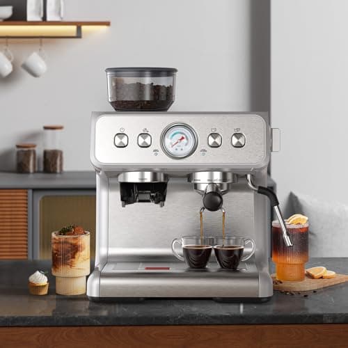 Electactic Espresso Machine with Grinder, Stainless Steel 20 Bar Semi-Automatic Expresso Coffee Machines, Featuring a Milk Frother, Steam Wand, Removable Water Tank for Latte, Macchiato, Cappuccino 9