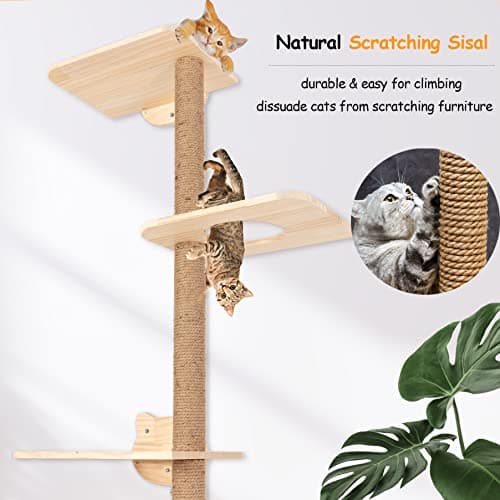 Cat Tree Wall Mounted Tall Scratching Post for Indoor Cats Climbing Tower Activity Wood Cat Wall Furniture 73 inch(Pine Wood) 5