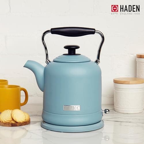 Haden Highclere Vintage Retro 1.5 Liter/6 Cup Capacity Innovative Cordless Electric Stainless Steel Tea Pot Kettle with 360 Degree Base, Pool Blue 6