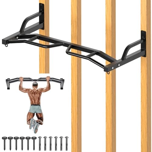 Kipika 48" Ceiling Mounted Pull Up Bar, Heavy Duty Multi-Grip Chin Up Bar,Mounted Pullup Bar, Adjustable Height, Pull Up Bands for Chin Ups & Body Stretching, Ideal for Home Gym and Strength Training (48" Wall Mounted Pull Up Bar)