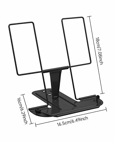 MSDADA Metal Book Stand for Desk, Adjustable Reading Rest Book Holder, Portable Cookbook Documents Holder, Sturdy Typing Stand for Recipes Textbooks Tablet Music Books with Page Clips (Black) 5
