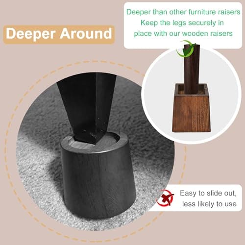 Alpeir Wood Bed Risers Heavy Duty, Support Loading 2200lbs, 4 Pack Furniture Riser Leg Height Extenders Lifts for Dorm Sofa Couch Desk Chair Table, Retro Brown, 3.5" H(Inner 3" H) 5
