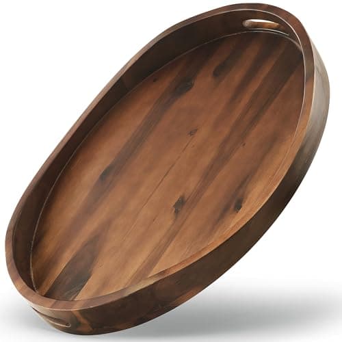 TIDITA Acacia Oval Wooden Serving Tray with Handless - 16.5" x 13" Ottoman Table Oval Wooden Tray - Round Serving Tray - Ottoman Tray for Living Room, Coffee Table Decor, Serving Platter, Walnut color