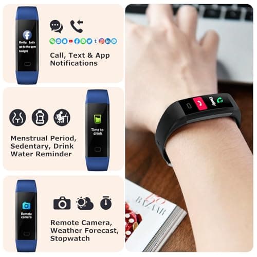 Fitness Tracker with Step/Distance/Calories Counter, Activity Tracker with Heart Rate Monitor, Slim Style Watch IP68 Waterproof, Sleep Monitor Tracker, Pedometer Watch for Women Men 5