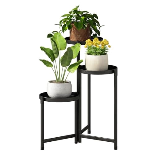 Atpddpey Plant Stand indoor outdoor-3 Tier black Tall Metal Flower Pot Holder 9in Wide Potted Display Rack - Heavy Duty Corner Plant Shelf for Patio Garden Balcony Living Bedroom Room