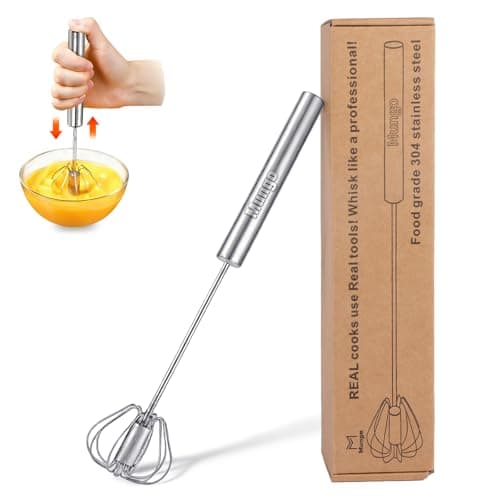 12 Inch Stainless Steel Egg Whisk - Hand Push Rotary Whisk Blender - Versatile Milk Frother, Hand Push Mixer Stirrer for Beating & Stirring, Whisking, Blending