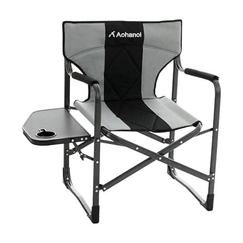 Aohanoi Directors Chairs Foldable, Camping Chairs with Side Table, Camp Chairs for Heavy People, Outdoor Camping Chairs, Adults Folding Chairs for Outside, 350lbs (Grey-1PC)