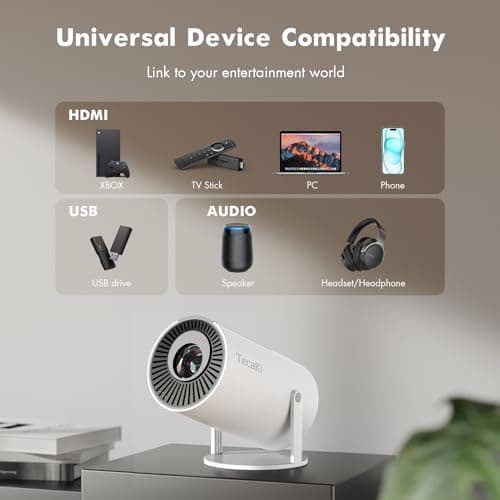 Tecaki Projector, Home Use, Android TV and APP Compatible, 270° Rotation, Ceiling Projection, Automatic Keystone Correction, Bluetooth 5.2 Electric Focus K8 (4 ONLY, Bluetooth and WIFI ) 8