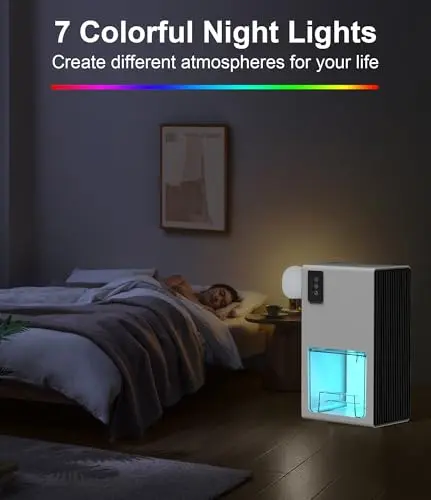 Dehumidifiers for Home, 85Oz Portable Dehumidifiers for Bedroom with Auto Shut Off, FRESHDEW Small Dehumidifiers (960 Sq.ft) with 7 Colors LED Light for Bathroom Bedroom Closet RV (White & Black) 7