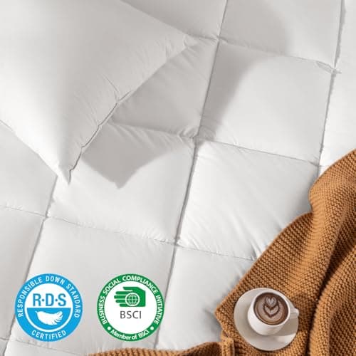 Shilucheng Hungarian Goose Down Comforter Queen Size 70 oz. Fill Weight, Soft 100% Organic Cotton Fabric, 850 Fill Power All Season Duvet Insert, Hotel Quality Comforter, Fluffy and Cozy (White) 7