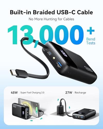 INIU 45W Portable Charger, Smallest 20000mAh Power Bank with Build in USB-C Cable, Fast Charging USB C in&Out Battery Pack, Travel Phone Charger for iPhone 17 16 15 Air Samsung S25 S24 Google iPad etc 5