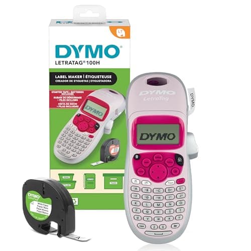 DYMO LetraTag LT-100H Handheld Aesthetic Label Maker, ABC Keyboard Label Printer with Easy-to-Use, 13 Character LCD Screen, Great for Home & Office Organization, Pink