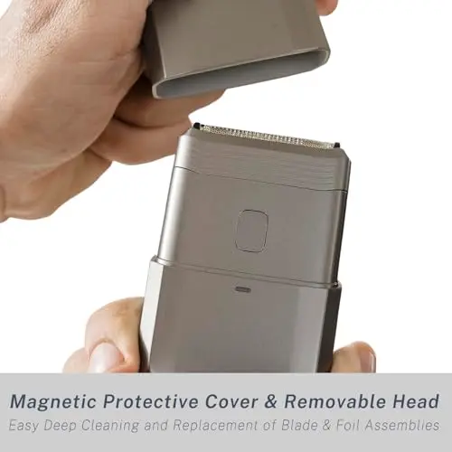 Electric Razors for Men Face - Compact Travel Electric Foil Shavers for Mens Bald Head - Small Portable Face and Head Shavers IPX7 Waterproof Wet and Dry, Dual-Action Blades and USB-C Rechargeable 9