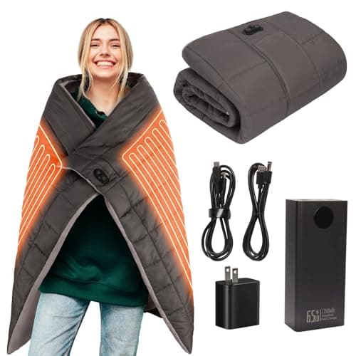 RWSEFK USB Battery Powered Heated Blanket, 40W High-Power, Portable, Grey, 36" x 30", 5 Heat Settings, Indoor/Outdoor