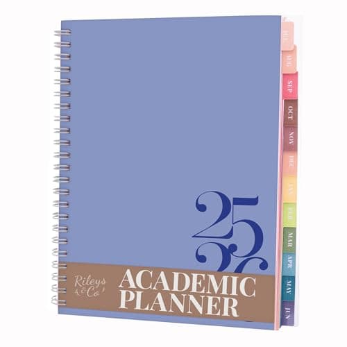 Rileys Academic Planner 2025-2026, Daily, Weekly & Monthly Planner, July 2025 - June 2026, Student Notes Pages, Twin-Wire Binding, Weekly Agenda for School & Work (8 x 6-Inches, Blue, Classic)