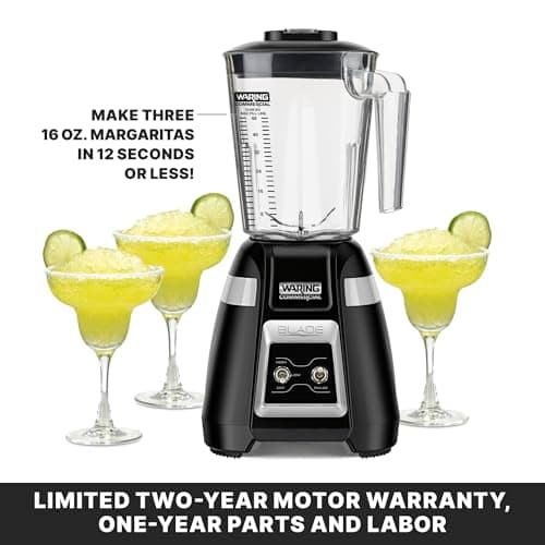 Waring Commercial BB300 Blade 1 HP Blender Toggle Switch Controls with Pulse feature with 48 oz BPA Free Copolyester Stacking Container, 120V, 5-15 Phase Plug ,Black 5