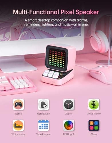 Divoom Ditoo Retro Pixel Art Game Bluetooth Speaker with 16X16 LED App Controlled Front Screen (Pink) 7