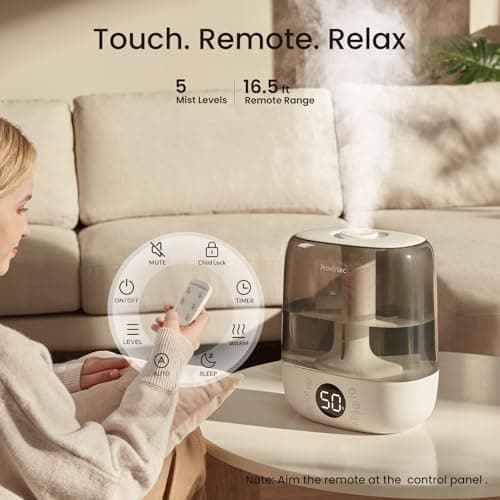 Provirtec 6L Self-Cleaning Humidifier for Large Room, CleanCare Warm & Cool Mist, No-Leak Design & Top Fill, 60 Hour Runtime, Quiet Ultrasonic Auto Mode with Remote Control for Bedroom & Home 7