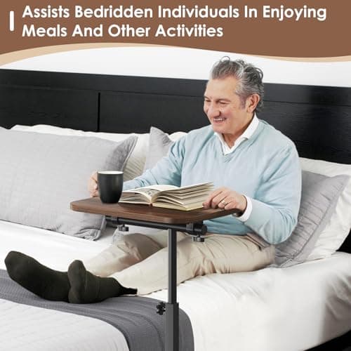 iabifo Sofa Couch Arm Table Tv Tray Small Bed Stand C Shaped Side End Tables for Living Room, Bedroom, Bedside Walnut 6