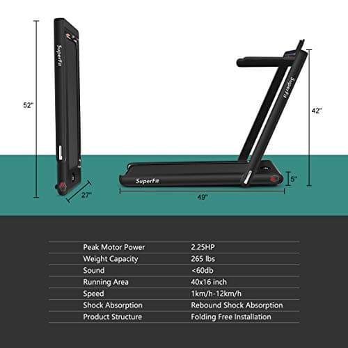 GYMAX Walking Pad, 2.25HP Dual Display Foldable Treadmill for Home with Remote/Smart App Control, Portable Compact Treadmill for Office Under Desk, Folding Running Machine for Small Spaces (Black) 7