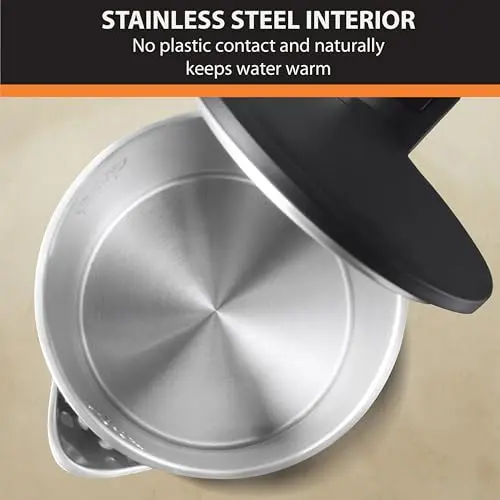 KRUPS 1.5L Electric Kettle Stainless Steel Cool Touch Interior, Fast Boiling, One Cup in 80 Seconds, Double Wall, Auto Off, Keep Warm, Hot Water Kettle Electric, Cordless, Black/White 5