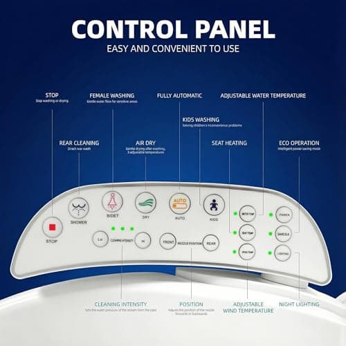 KioGro Smart Heated Toilet Seat for Elongated V-Shaped Toilets – Bidet Warm Water Wash, Self-Cleaning Nozzle, Warm Air Dryer, Deodorizer, Soft-Close Lid, LED Night Light & Touch Panel, Easy Install 6