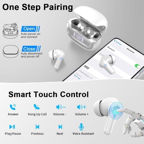 Wireless Earbuds, Bluetooth 5.4 Headphones Deep Bass Stereo, in-Ear Earphones with ENC Noise Canceling Mics, 45H Playtime Ear Buds Dual LED Display, IP7 Waterproof Wireless Headphones for Android iOS 6