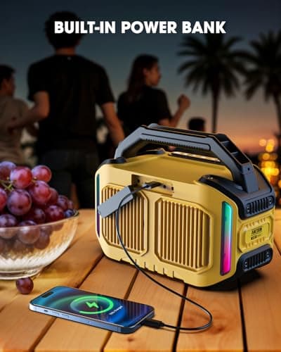 ANCOON Speakers Bluetooth Wireless: 80W(Peak) Loud Speaker with Bass, 20H Playtime, IPX6 Waterproof, Large Jobsite Speakers for Work, Outdoor, Workshop, Garage, Portable Speaker with TWS (Yellow) 7