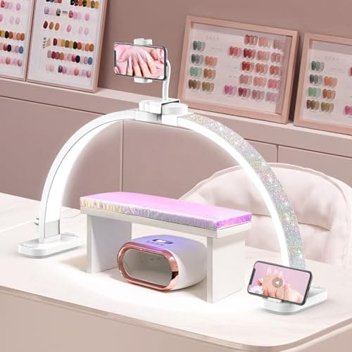 LIONVISON Half Moon Light for Nail Desk: 31-inch Manicure Table Light with Phone Holder for Beginner DIY - 48W Professional Half Moon Lamp for Nail Tech,Eyelash,Makeup,Tattoo