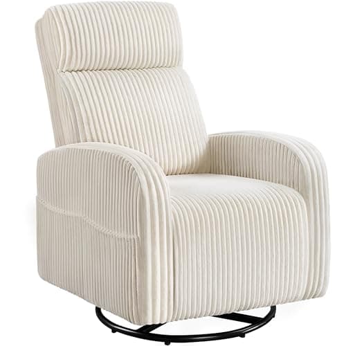 Yaheetech 360° Swivel Glider Chair for Nursery, Rocking Chair Nursing Chair with Side Pockets, Corduroy Glider for Living Room with High Back Beige
