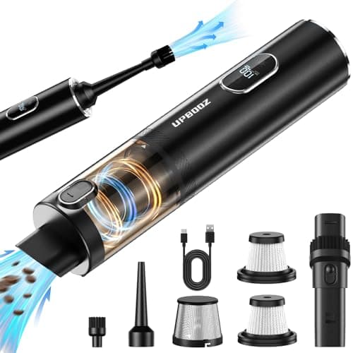 Upbooz Handheld Vacuum Cordless, Car Vacuum with 14000PA Powerful Suction with LED Light, Air Duster 2-in-1,Low Noise Rechargeable Portable Mini Vacuum Cleaner for Car Home Pet Office,Two Gears Black 8